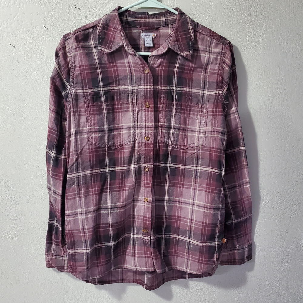 Carhartt Women's Plaid Button-Down Shirt - Purple and Black
